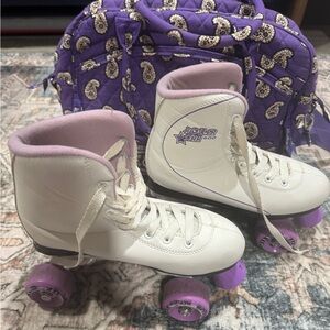 Women's White and Purple Roller Skates